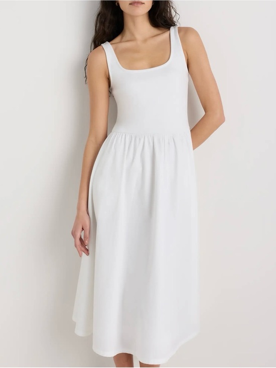 Quince Dresses & Skirts - NWT Quince Organic Cotton Mixed Media Poplin Fit & Flare Maxi Dress White L